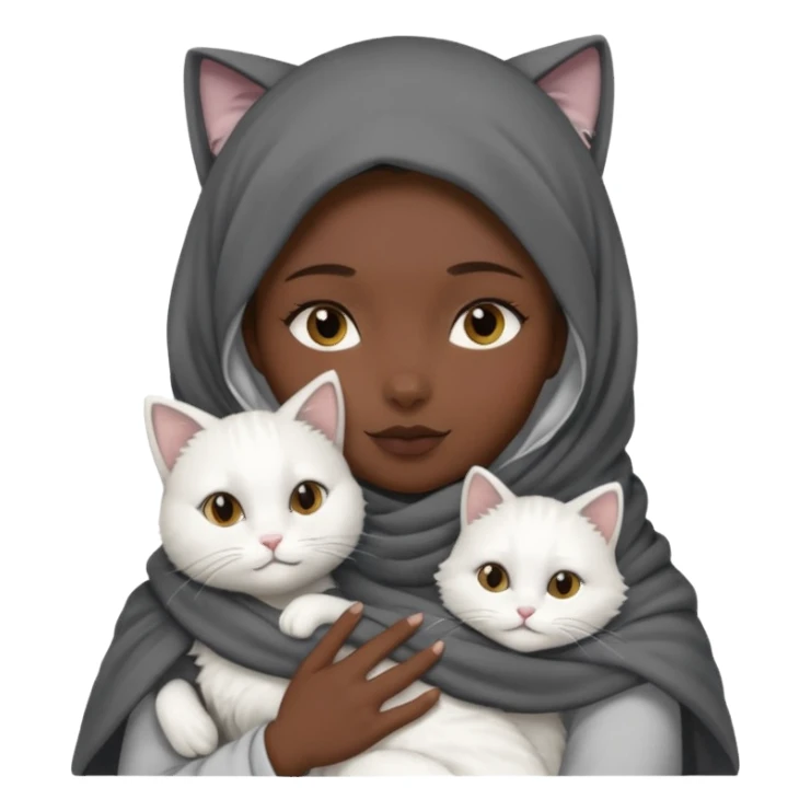 veiled girl with a dark gray scarf and a cat cuddling next to her sticker
