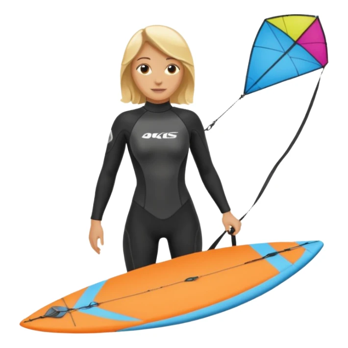 Kiteboarding blond ladie showing kite and board sticker