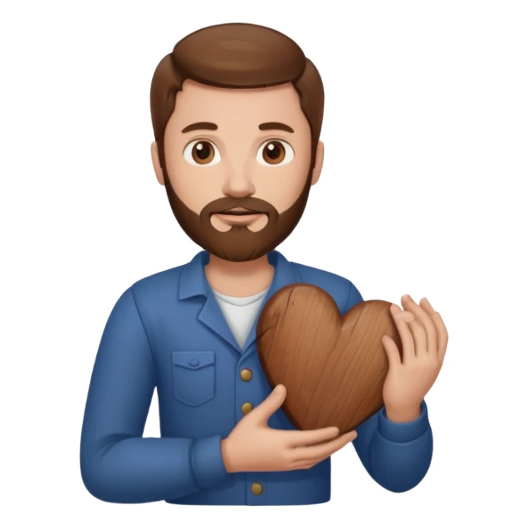 Man with brown hair & beard holding heart in his Arm sticker