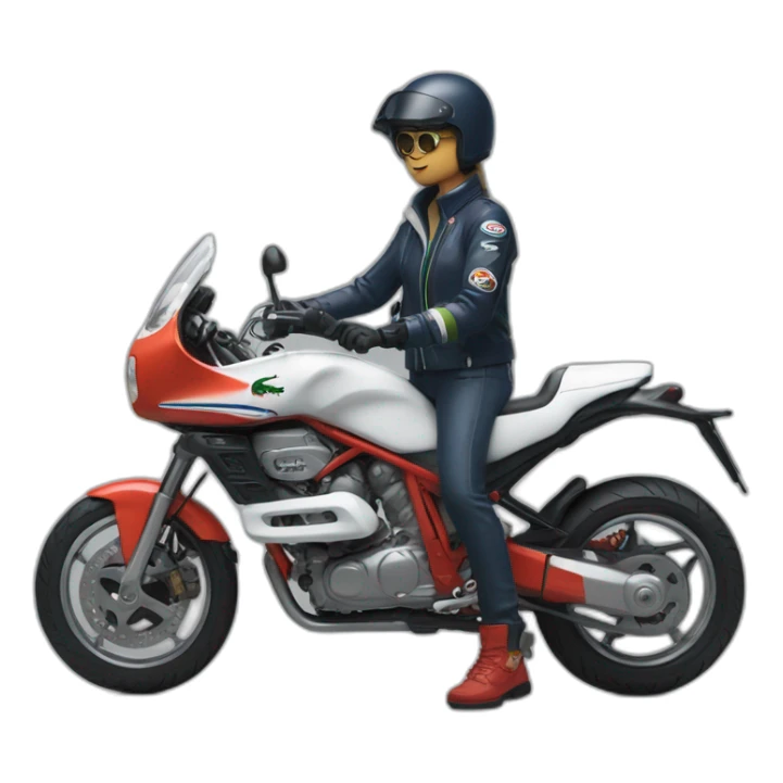In motociclye with lacoste puffer sticker
