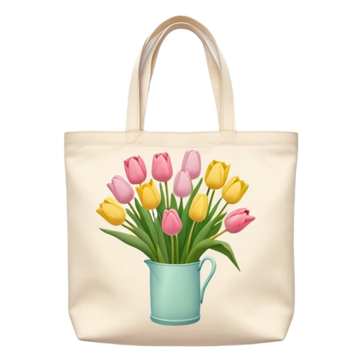 canvas tote bag filled with pastel tulips sticker