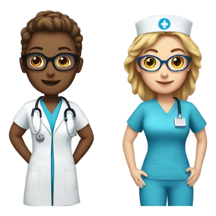 Nurse bffs in blue scrubs. One has glasses  sticker