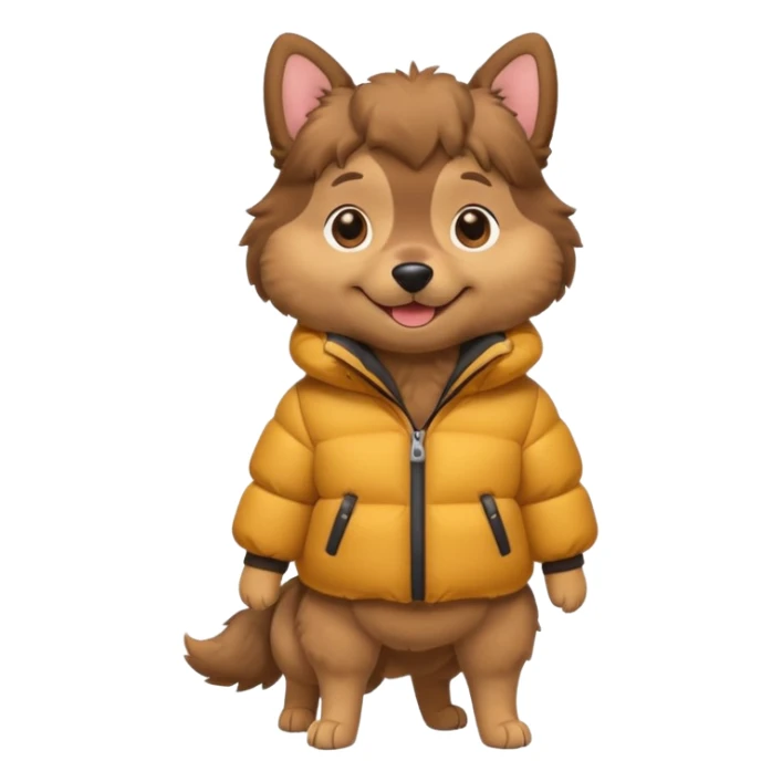 a full body of cute dog with puffer clothes sticker