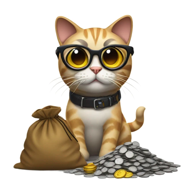 cat in brutal glasses with a bag of coins sticker
