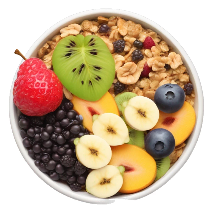 An açai bowl with fruits and granola ￼on it sticker
