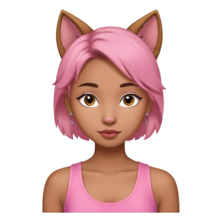 chica morena clara, corte de cabello wolf cut medio, con una blusa de tirantes simple, rosa y coquette sticker