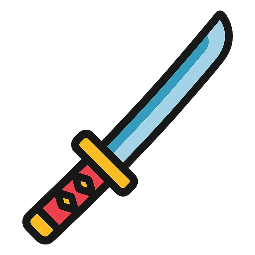 katana sword icon with color outline sticker