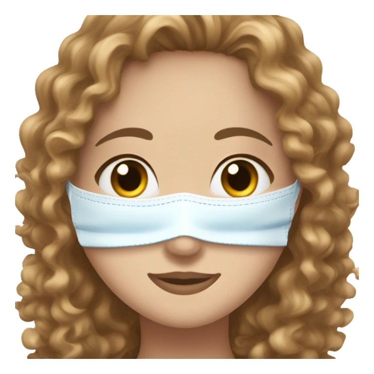 curly brown hair and blue eyes white girl using a face mask sticker