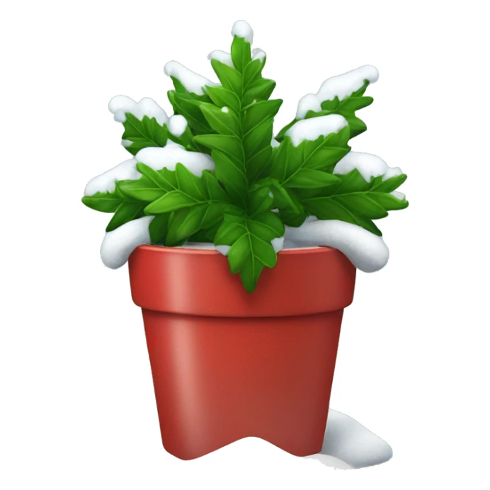 snowy winter plant decoreated with christmas ornaments in a red pot sticker