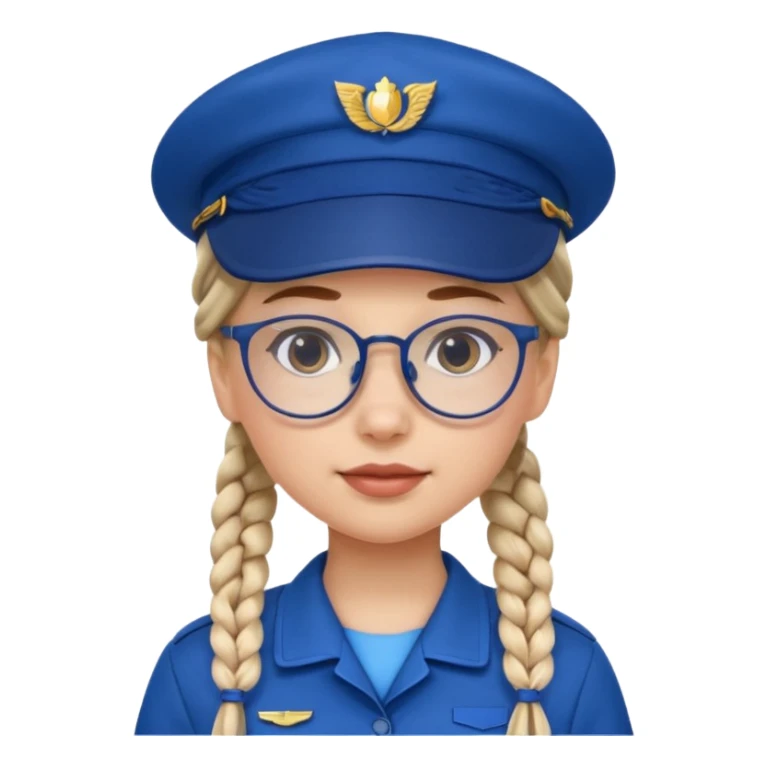blue uniform wearing scout kid with braids and glassess with blue hat sticker