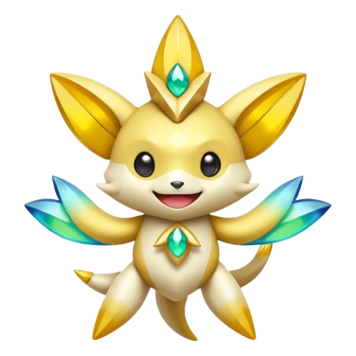 Elemental shimmering lucky charming smiling cute Jirachi-Dragalge-Hawlucha-Pokémon-Fakémon-hybrid-creature sticker