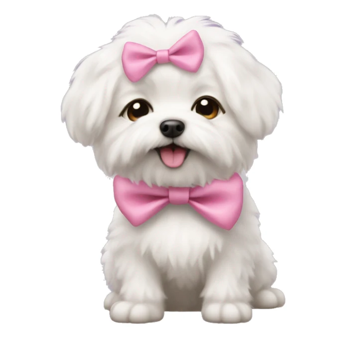 little white fluffy dog wearing a pink bow sticker