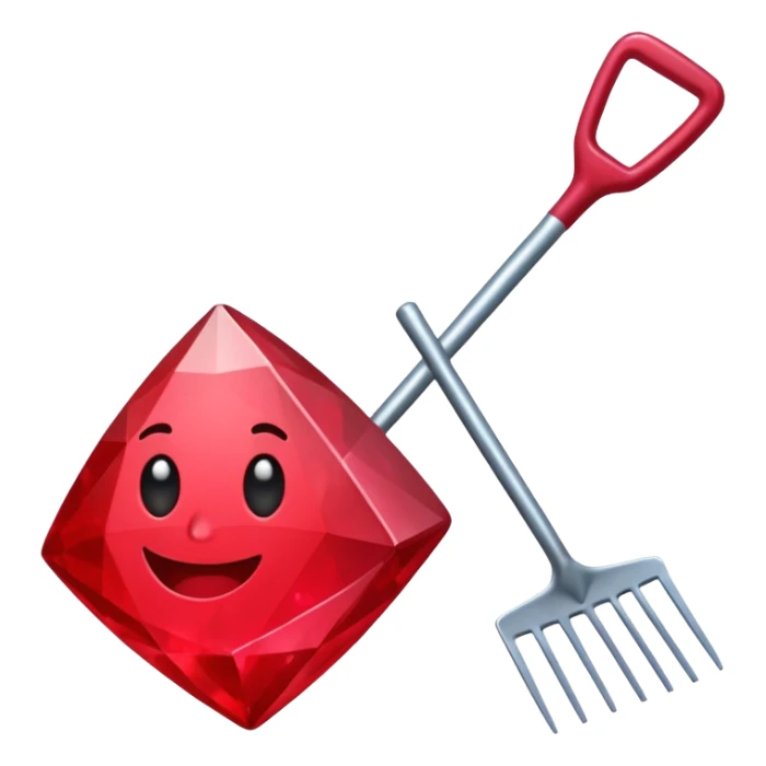 An emoji to upload into slack with the ruby on rails gem with a rake superimposed on it, indicating a "rake task" sticker
