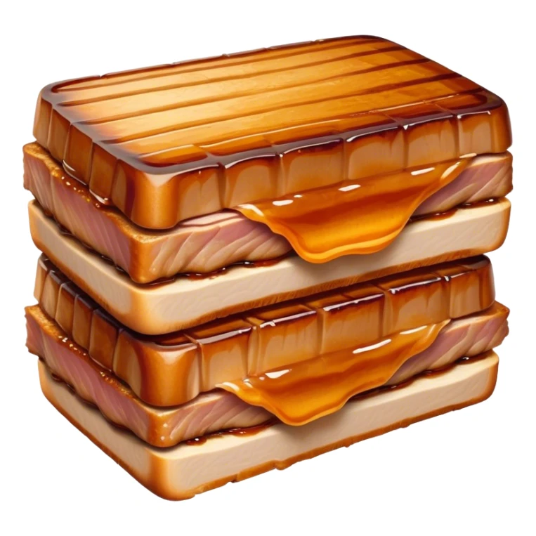 Cinematic tender pork belly, slow-roasted to perfection, crispy caramelized edges, glistening with juices, sliced into thick, rich layers, warm golden tones, luxurious and indulgent. sticker