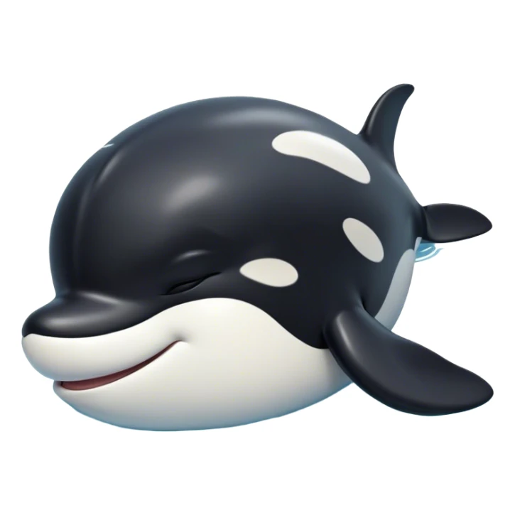 Meme-Worthy Cute Sleeping orca Portrait Emoji, Head resting peacefully with a contented smile, showcasing a smooth black-and-white body with gently drooping fins and eyes softly closed in serene slumber, Simplified yet adorably endearing features, highly detailed, glowing with a soft, drowsy deep-sea light, high shine, relaxed and utterly lovable, stylized with an air of playful oceanic laziness, soft glowing outline, capturing the essence of a sleeping orca that feels destined to become the next viral icon of adorable marine rest! sticker