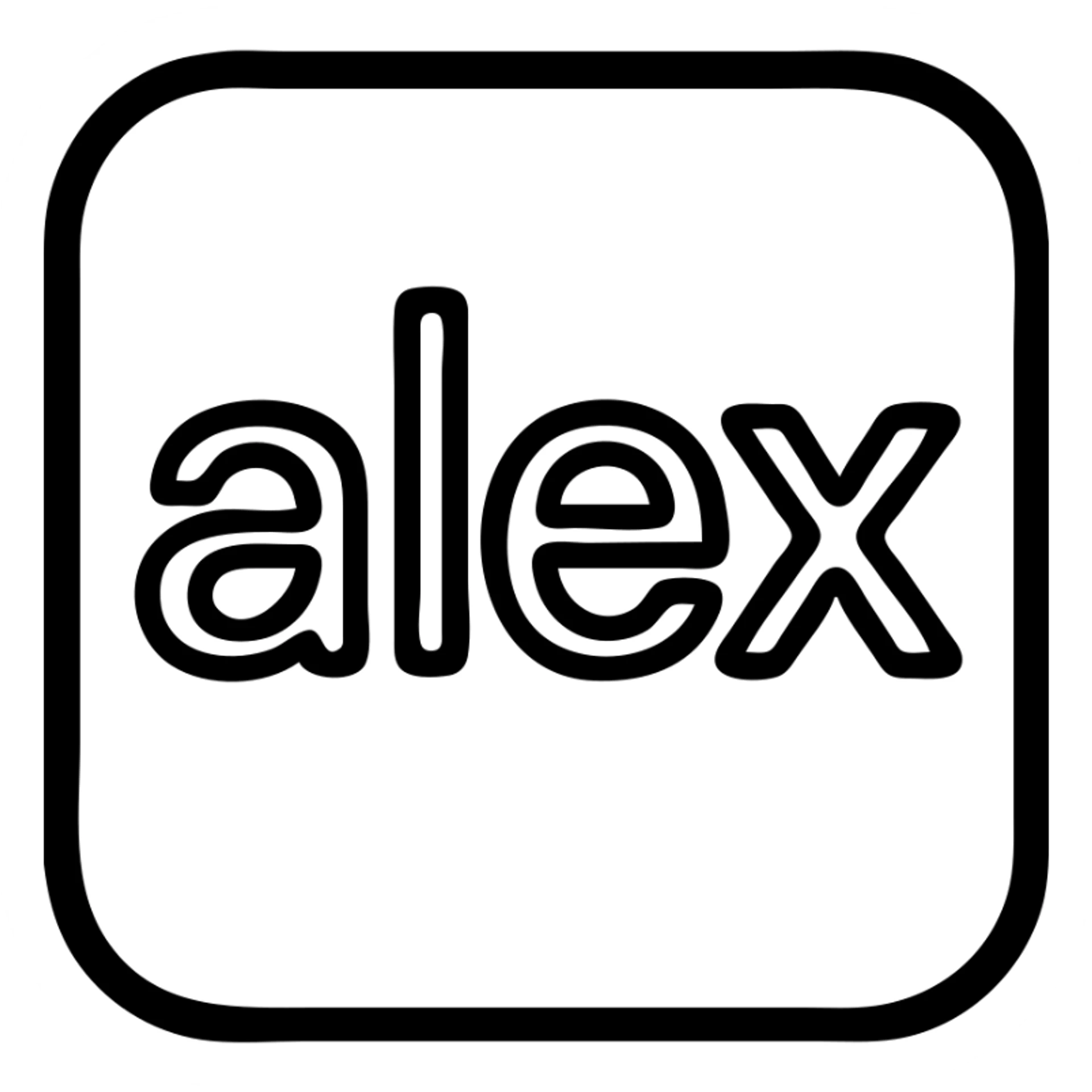 the name 'alex' in a modern icon style, clean lines, minimal, suitable for app icon sticker