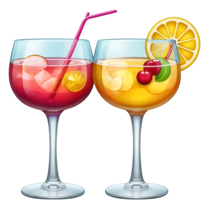 two realistic glasses of cocktail in emoji style,  coupe glass shape sticker