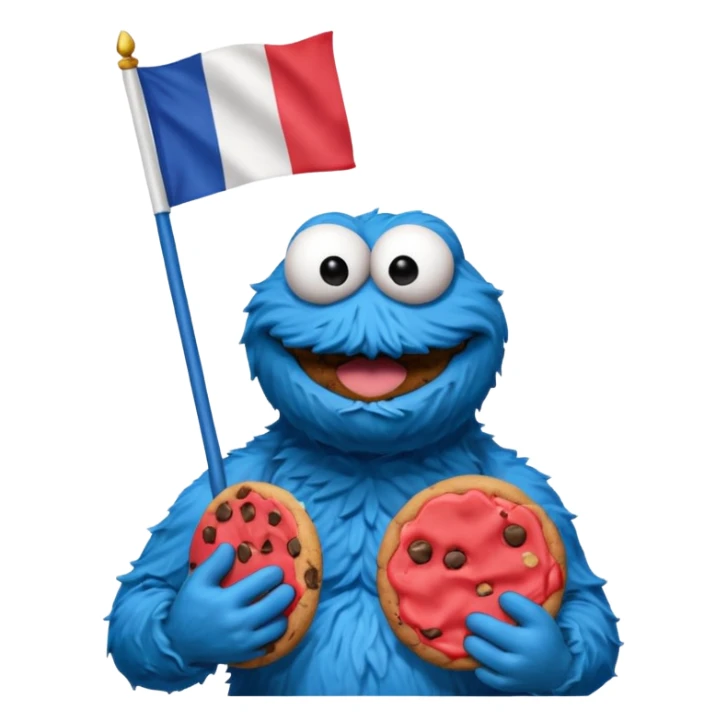 cookie monster bust, with french flag, only one flag, no hat, with cookie in hand sticker