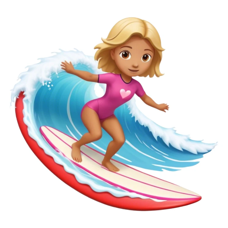 Girl surfing wave in 3d heart sticker