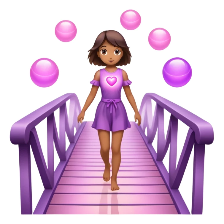 
A small figure walks across a glowing bridge, holding soft pink and purple orbs in each hand—symbolizing compassion and forgiveness. A gentle heart aura trails behind them, showing healing in motion. sticker