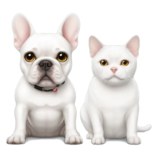 White French bulldog and a white cat sitting together sticker