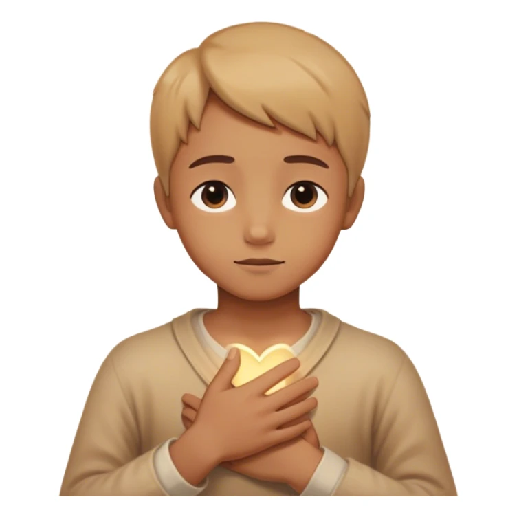 A person sitting still with their hand gently placed on their chest. A soft, warm light begins to emerge from within, symbolizing buried memories stored in the body. Around them, faint, blurred images of childhood moments float in the air, still distant slowly clearer as they focus on present sticker