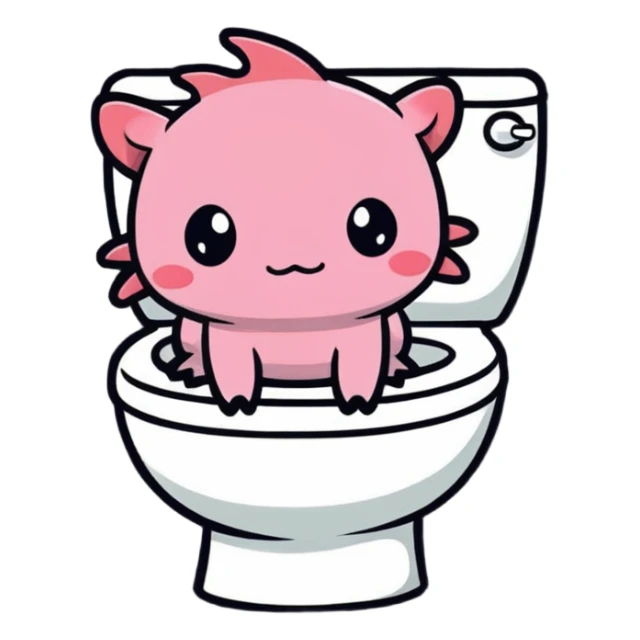 simple cute axolotl sitting on a toilet sticker