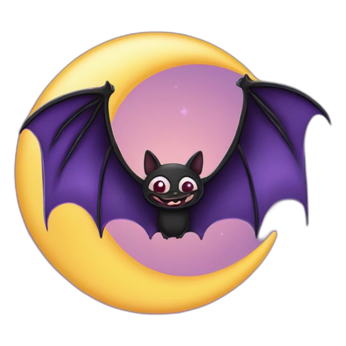 purple black vampire bat wings flying in front of large dripping crescent moon sticker