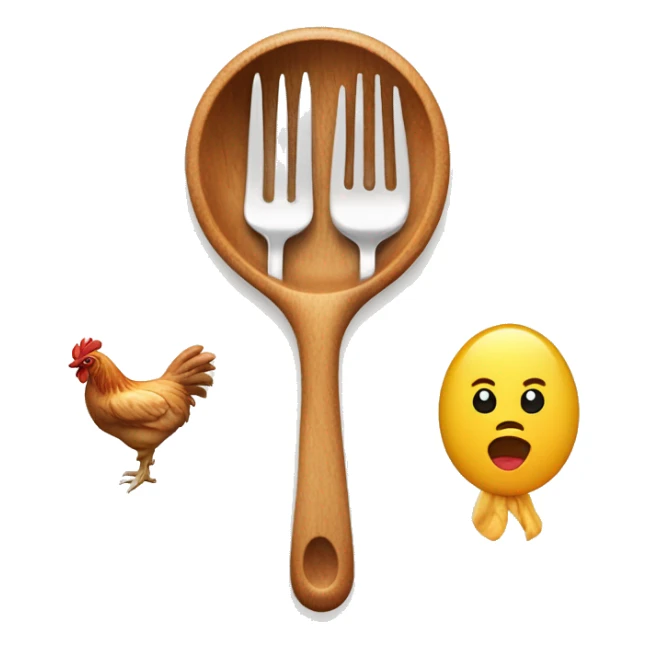 Wooden spoon and fork, chicken, fish, and meat behind in background sticker