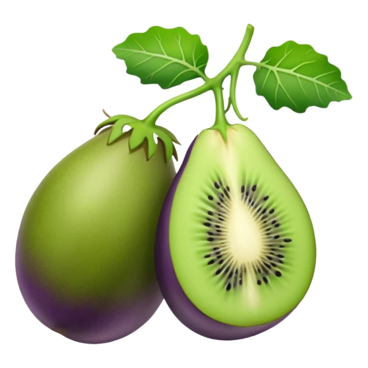 2 kiwis collés qui sont en dessous de l’extrémité verte d’une aubergine sticker