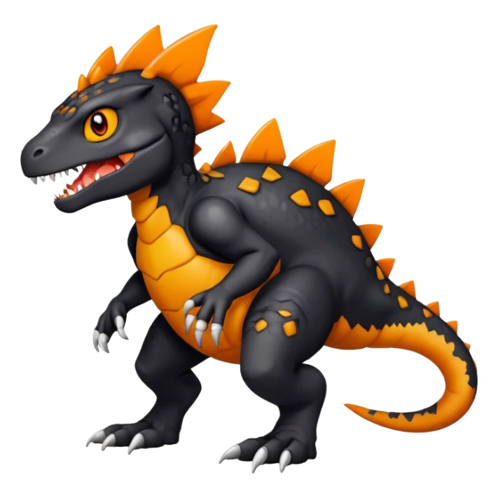 Black Agumon-Tyrunt-Fakémon-creature-hybrid with orange belly (full body) sticker