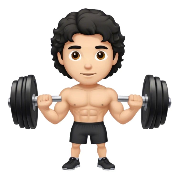 caucasian black haired wavy gym guy with dumbells sticker