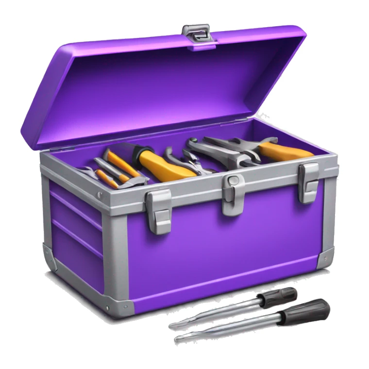 Realistic metallic purple tool box with top open and tools inside of it isolated.  sticker