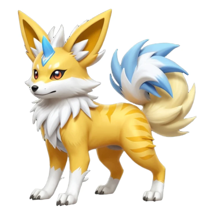 Feral Quadrupedal Digitigrade Electrike-Jolteon-Lycanroc-Furret-Renamon-Zeraora-fusion-hybrid-creature, full body  sticker