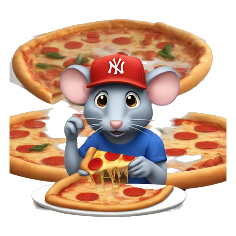 rat wearing blue New York yankee cap while eating a big pizza sticker