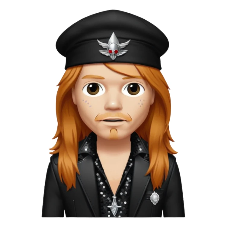Axl Rose from Gun n Roses with long reddish blonde hair, black sequin outfit sticker