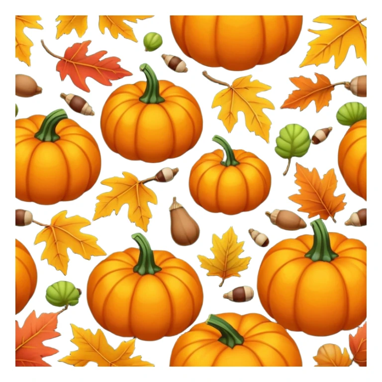 autumn fall scene with colorful leaves, pumpkins, and acorns sticker