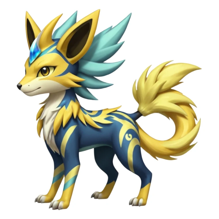 Feral Scaly Striking Slaying Badass Evil Handsome Lightning-patterned Zig-zagged buzzy fuzzy Meloetta-Renamon-Zeraora-Luxray-Cobalion-Suicune-Vernid-fusion-hybrid-creature, full body  sticker
