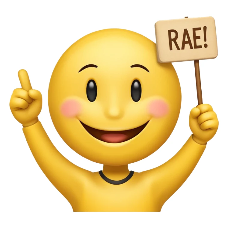 a cheering smiley carrying the word "Rabea!!!"  sticker