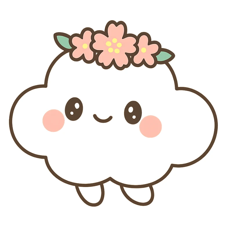 vanilla cloud doe, floating gracefully with rosy cheeks and a cherry blossom crown, social media brand identity sticker