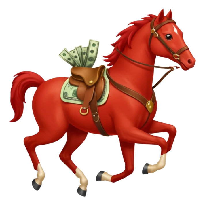 red horse agressive running money on on the saddle transparent background sticker