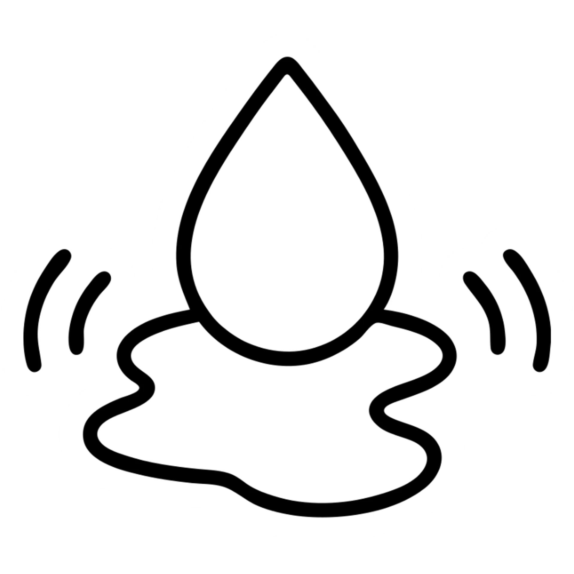 outlined icon of a water droplet on glossy black paint, clean lines, subtle repellent effect with water lines moving away, modern and simple sticker