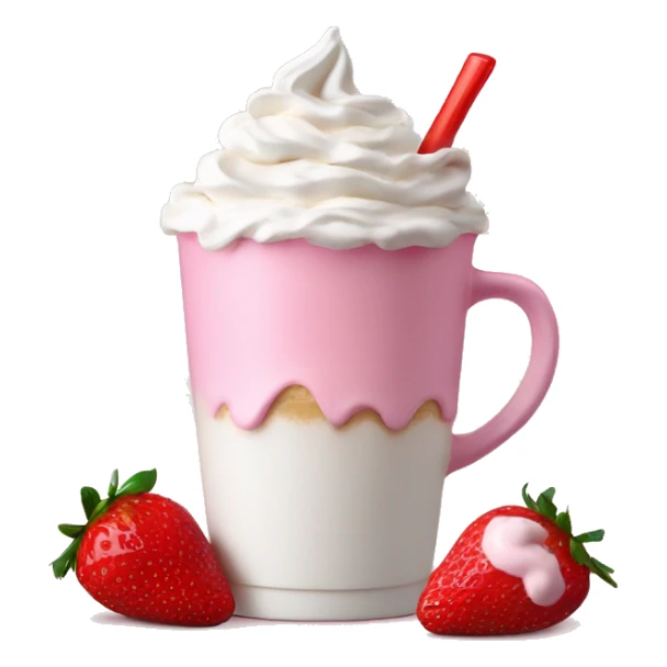 Pink latte with whip cream and strawberries  sticker