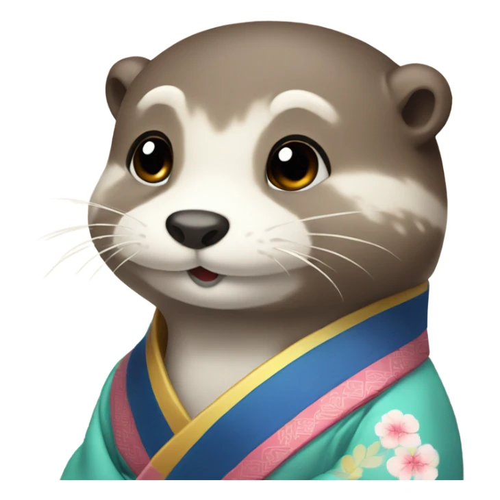 A cute otter wearing traditional Korean hanbok for Korean holidays, visible only up to its neck. sticker