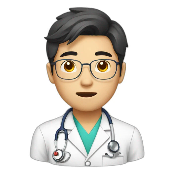 Asian tired young doctor sticker