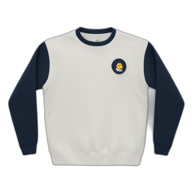 navy sweatshirt with white breast pocket embroidery no person sticker