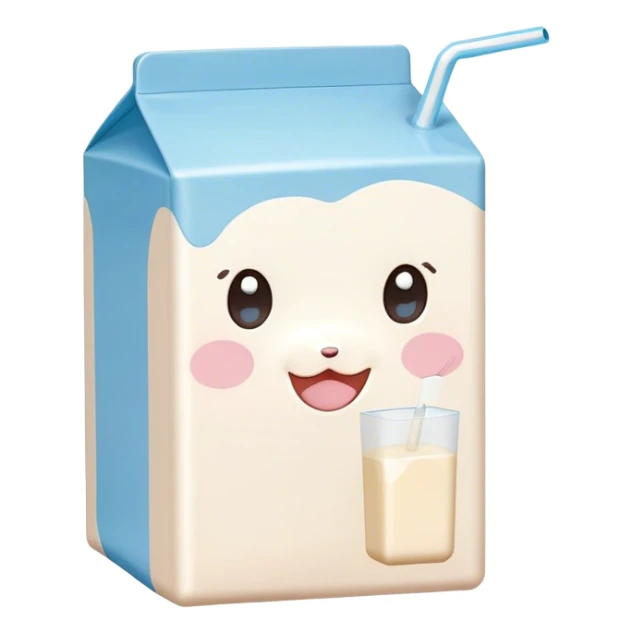 Cute Kawaii Milk Carton, small and boxy, bright pastel blue and white, blushing cheeks, a tiny straw poking out, soft glowing highlights, adorable farm-fresh cuteness! sticker
