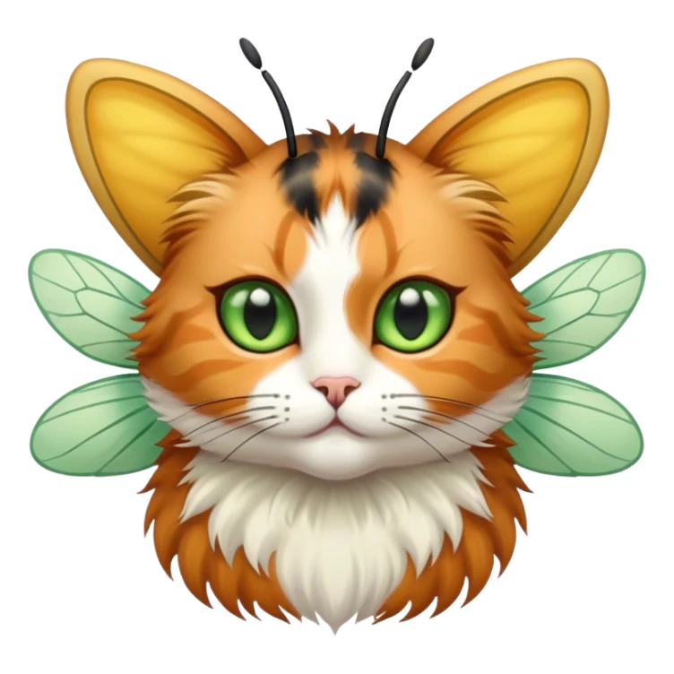 Calico Cat fluffy with bee wings antennae green eyes sticker