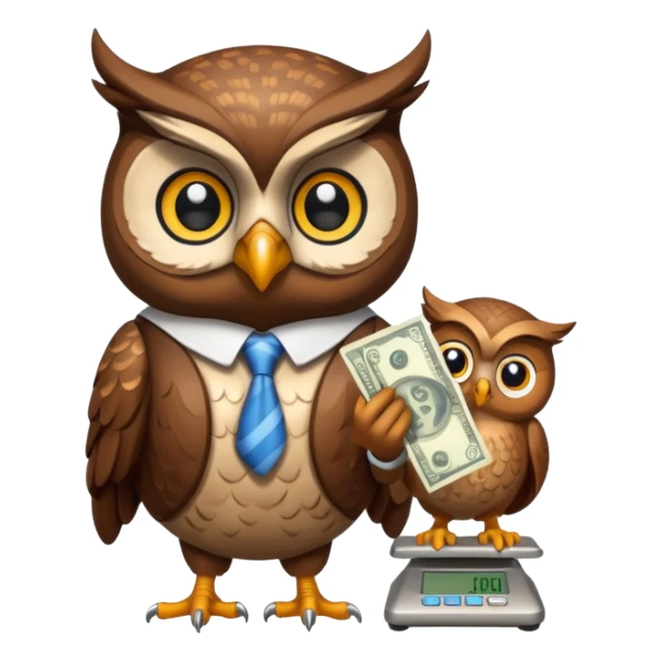 holding money and scale mascot owl sticker