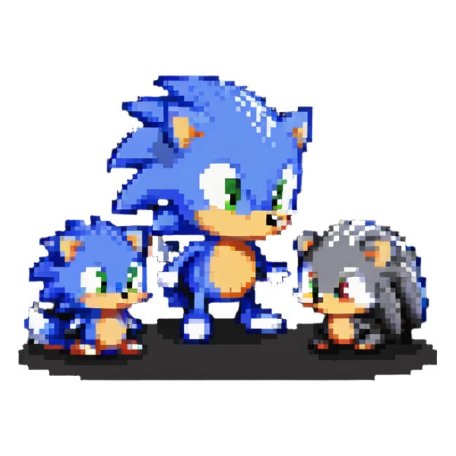 Cute baby Sonic, cute baby Shadow, and cute baby Silver hedgehogs playing together sticker